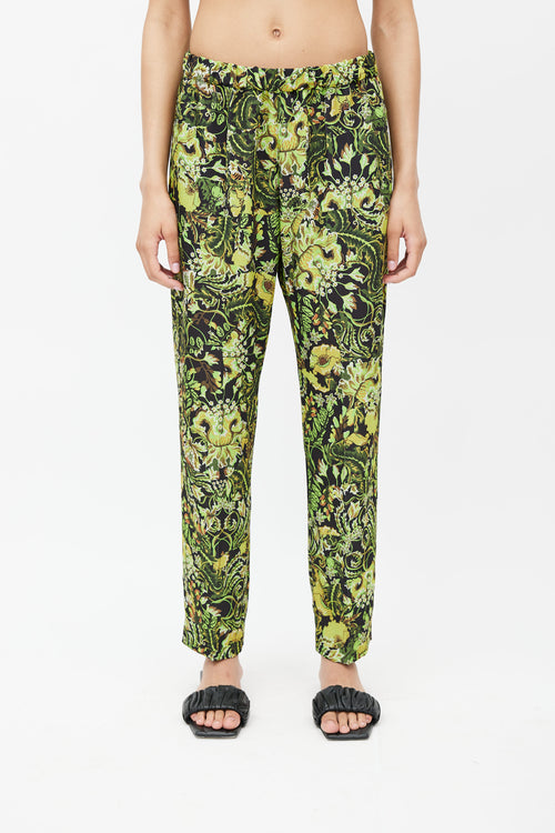 Dries Van Noten Black 
Green Floral Trouser