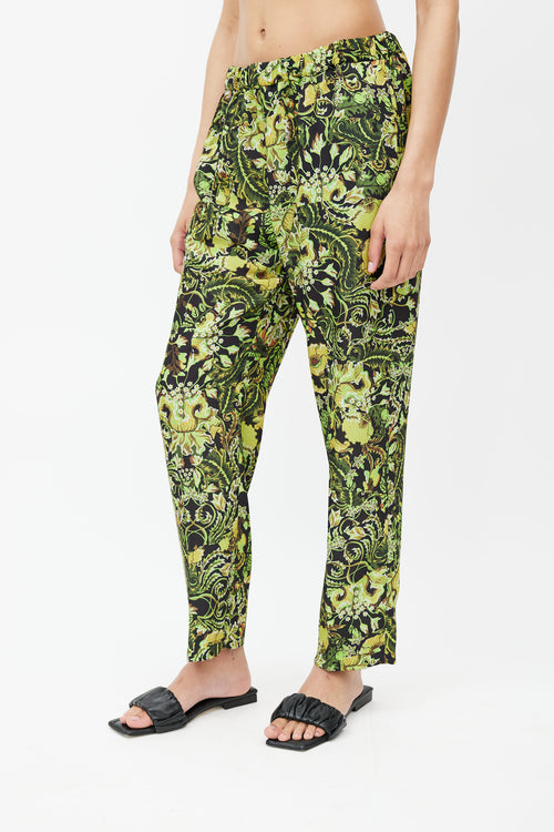 Dries Van Noten Black 
Green Floral Trouser