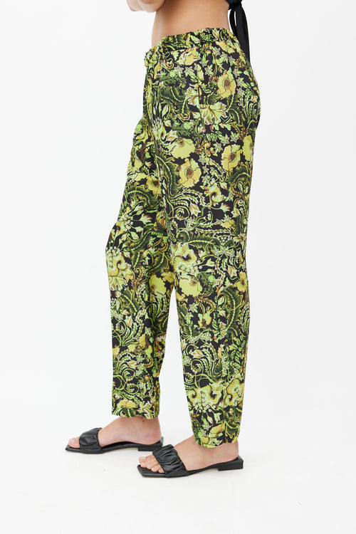 Dries Van Noten Black 
Green Floral Trouser