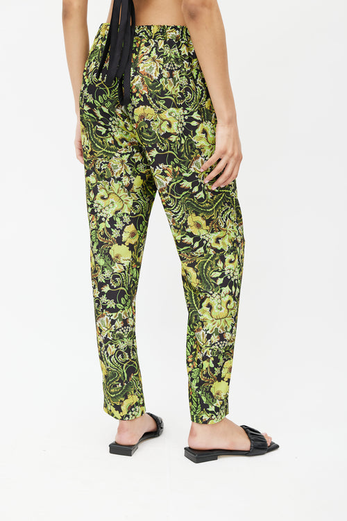 Dries Van Noten Black 
Green Floral Trouser