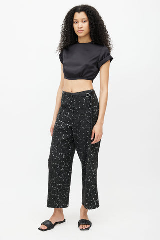 Dries Van Noten Black 
Grey Floral Belted Trouser