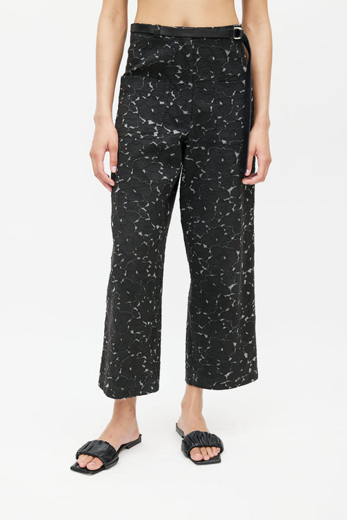 Dries Van Noten Black 
Grey Floral Belted Trouser