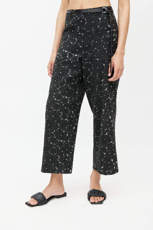 Dries Van Noten Black 
Grey Floral Belted Trouser