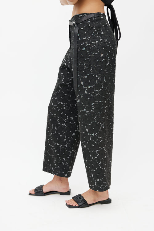 Dries Van Noten Black 
Grey Floral Belted Trouser