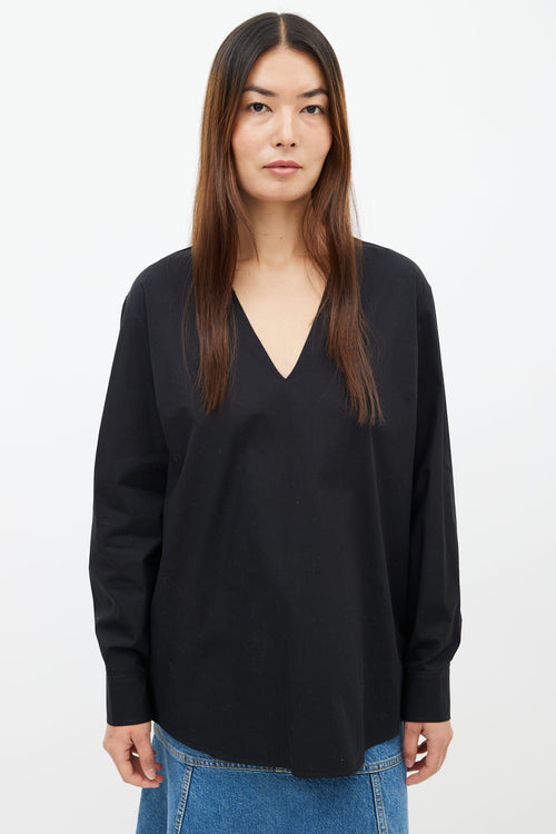 Dries Van Noten Black V-Neck Long Sleeve Shirt