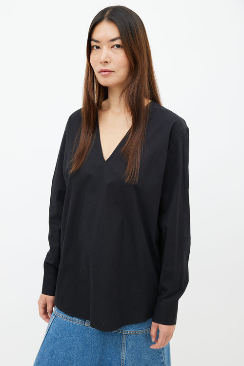 Dries Van Noten Black V-Neck Long Sleeve Shirt