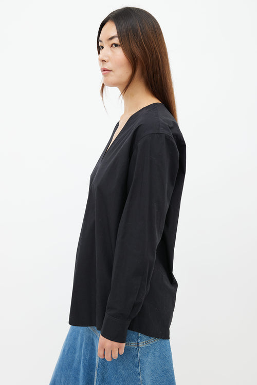 Dries Van Noten Black V-Neck Long Sleeve Shirt