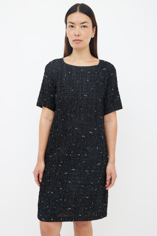 Dries Van Noten Black Metallic Textured Shift Dress