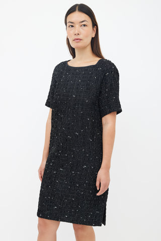 Dries Van Noten Black Metallic Textured Shift Dress