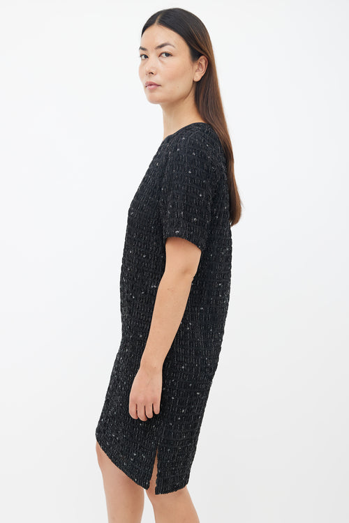 Dries Van Noten Black Metallic Textured Shift Dress