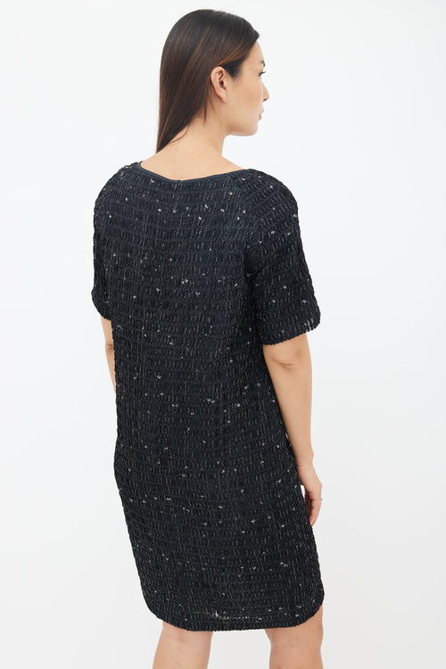 Dries Van Noten Black Metallic Textured Shift Dress