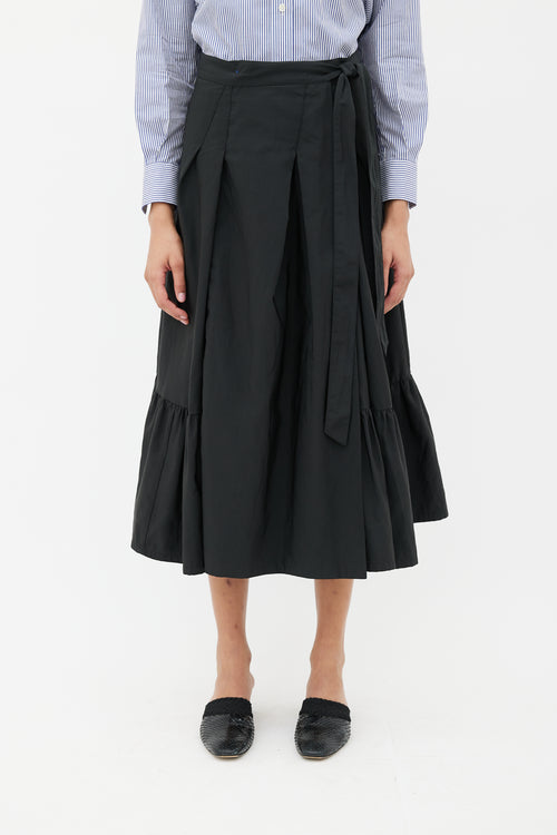 Dries Van Noten Black Pleated Tie Maxi Skirt