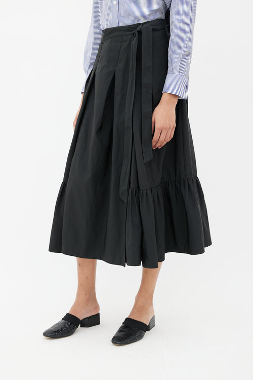 Dries Van Noten Black Pleated Tie Maxi Skirt