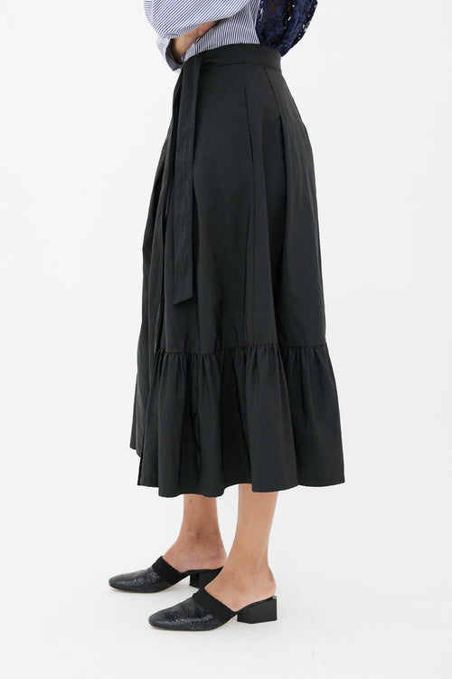 Dries Van Noten Black Pleated Tie Maxi Skirt