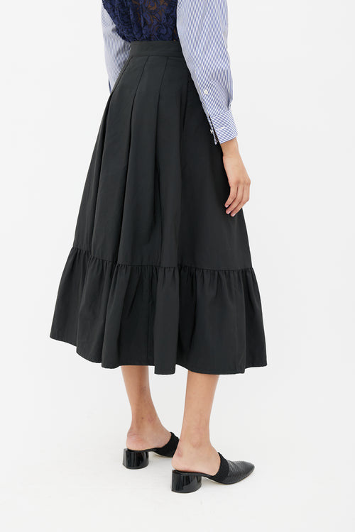 Dries Van Noten Black Pleated Tie Maxi Skirt