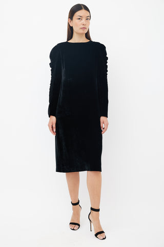 Dries Van Noten Black Velvet Ruched Dress