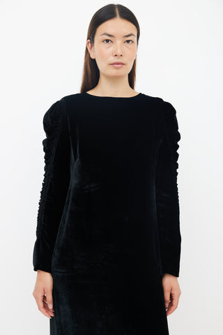 Dries Van Noten Black Velvet Ruched Dress