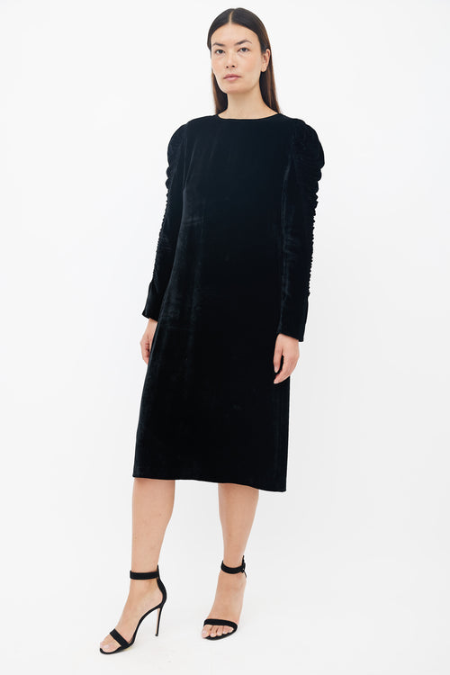 Dries Van Noten Black Velvet Ruched Dress