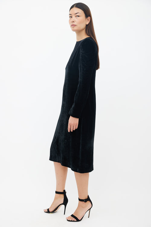 Dries Van Noten Black Velvet Ruched Dress