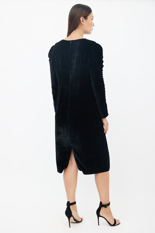 Dries Van Noten Black Velvet Ruched Dress