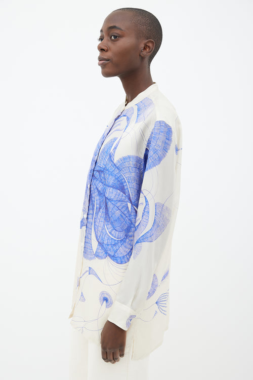 Dries Van Noten Blue 
White Silk Printed Shirt