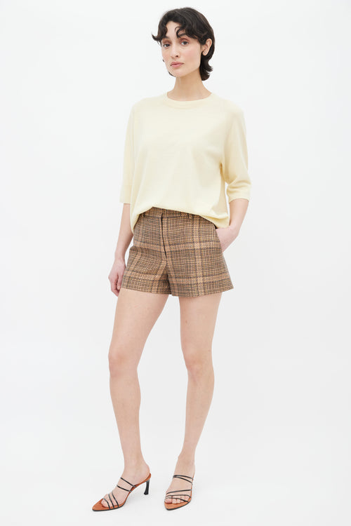 Dries Van Noten Brown Cotton 
Linen Plaid Pattern Mini Short