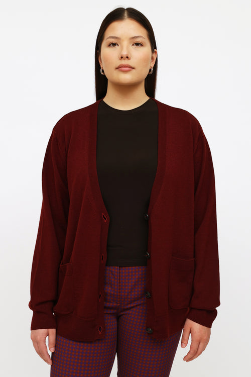 Dries Van Noten Burgundy Button Cardigan