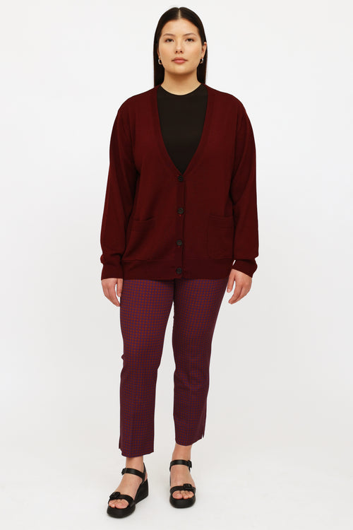 Dries Van Noten Burgundy Button Cardigan