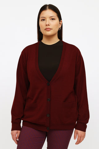 Dries Van Noten Burgundy Button Cardigan