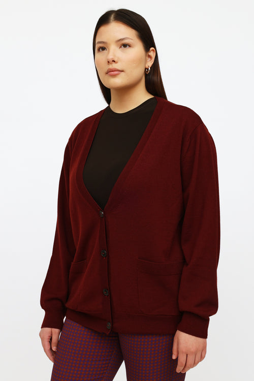 Dries Van Noten Burgundy Button Cardigan