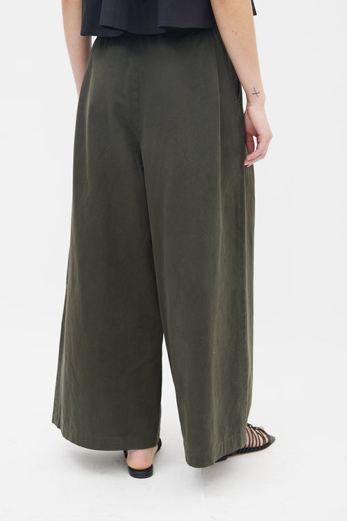 Dries Van Noten Green Cotton Wide Leg Trouser