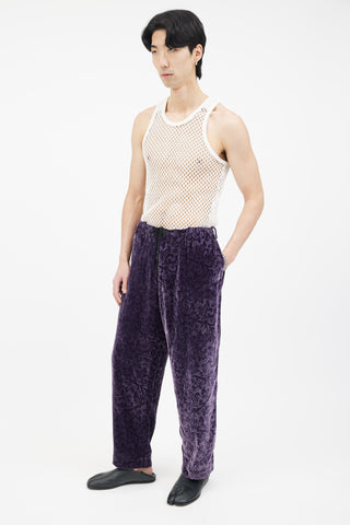 Dries Van Noten Purple Velvet Paisley Pattern Pant