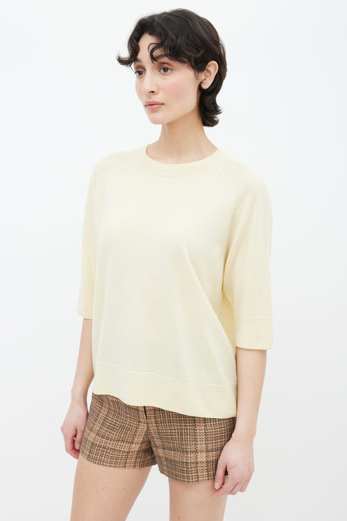 Dries Van Noten Yellow Wool Knit Short Sleeve Top