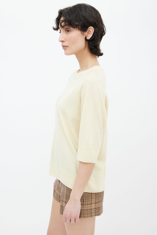 Dries Van Noten Yellow Wool Knit Short Sleeve Top