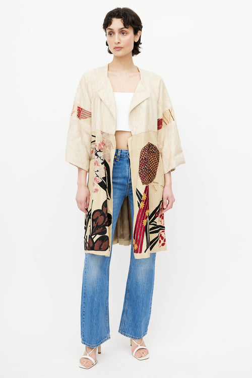 Dries Van Noten Beige 
Multicolour Embroidery Coat