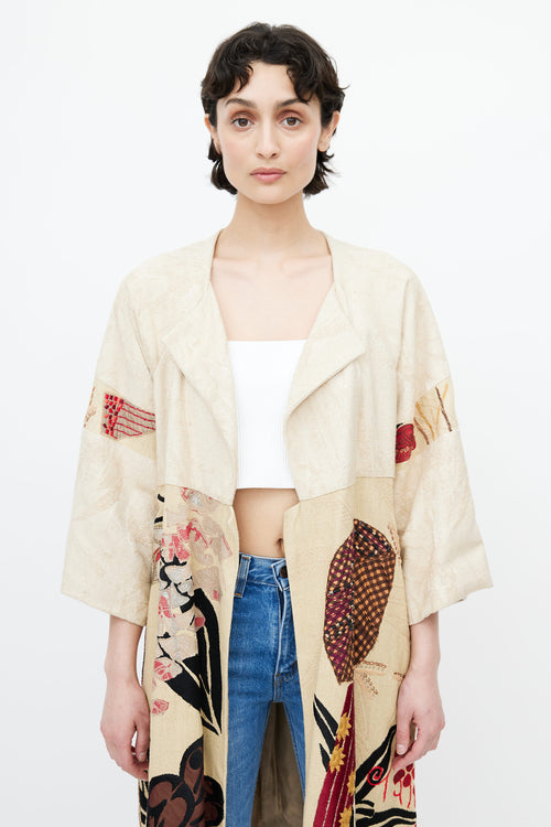 Dries Van Noten Beige 
Multicolour Embroidery Coat