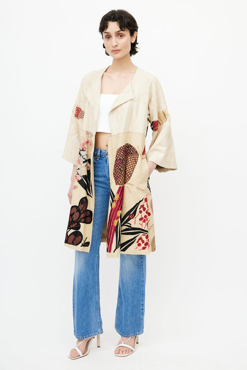 Dries Van Noten Beige 
Multicolour Embroidery Coat