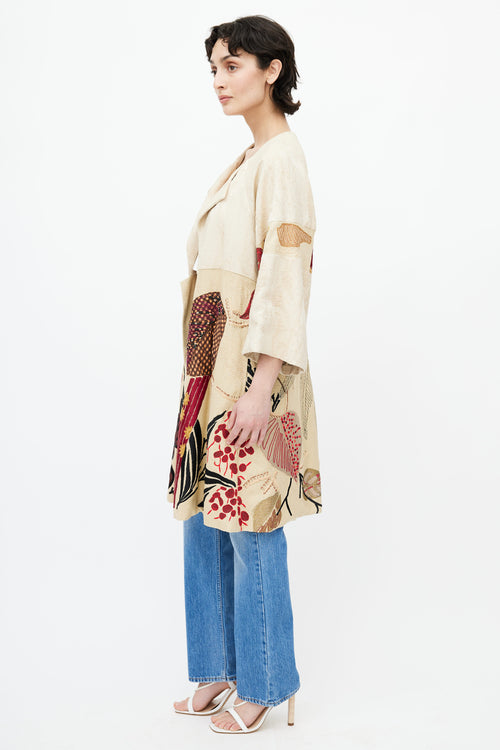 Dries Van Noten Beige 
Multicolour Embroidery Coat