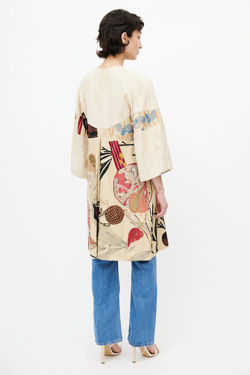 Dries Van Noten Beige 
Multicolour Embroidery Coat