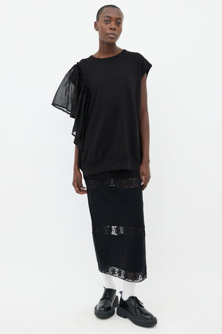 Dries Van Noten Black Cotton Oversized Ruffle Trim Top