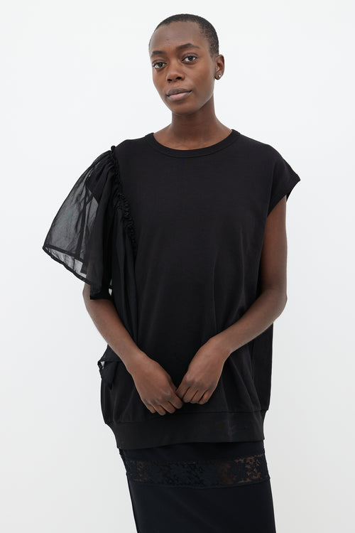 Dries Van Noten Black Cotton Oversized Ruffle Trim Top