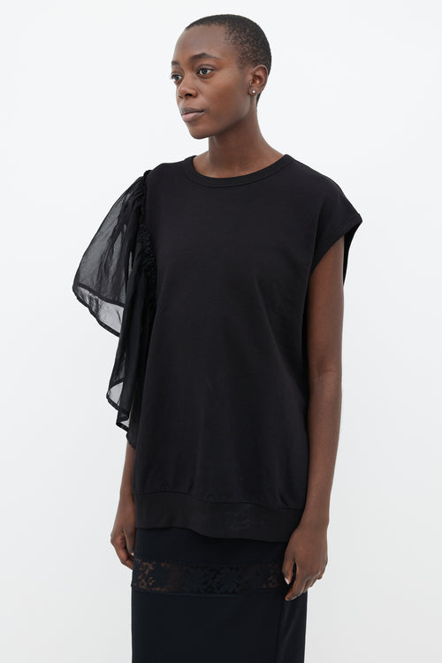 Dries Van Noten Black Cotton Oversized Ruffle Trim Top