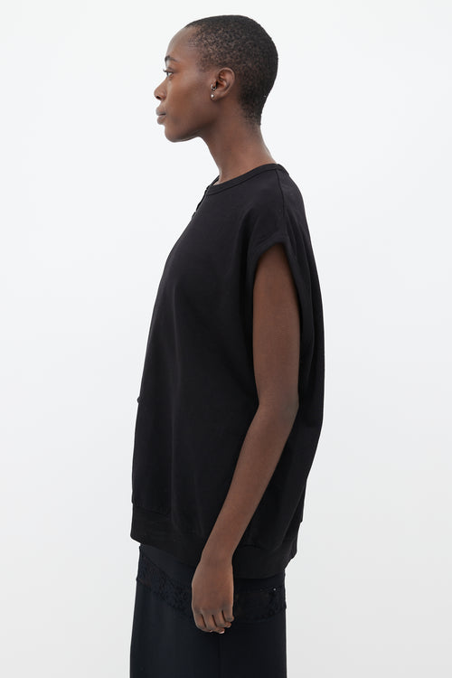 Dries Van Noten Black Cotton Oversized Ruffle Trim Top