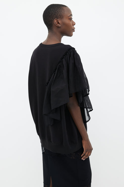 Dries Van Noten Black Cotton Oversized Ruffle Trim Top