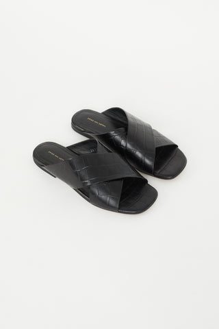 Dries Van Noten Black Embossed Leather Flat Sandal