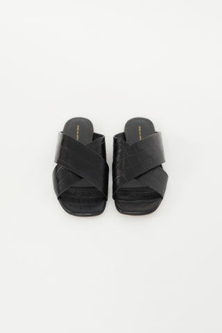 Dries Van Noten Black Embossed Leather Flat Sandal