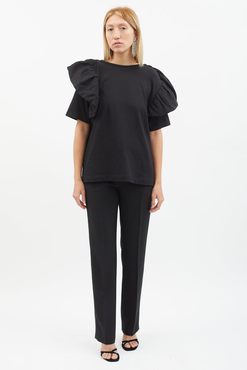 Dries Van Noten Black Ruffle Short Sleeve Top