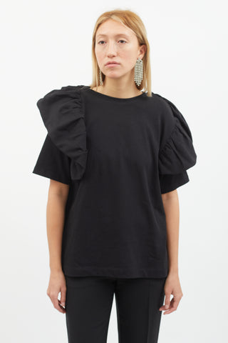 Dries Van Noten Black Ruffle Short Sleeve Top