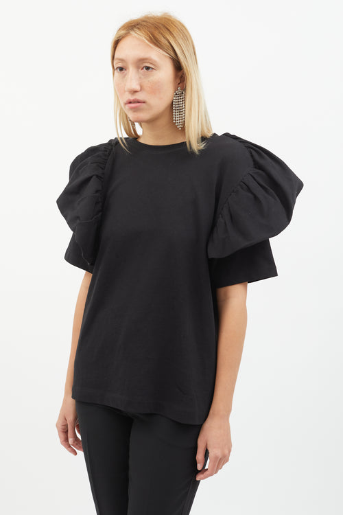 Dries Van Noten Black Ruffle Short Sleeve Top