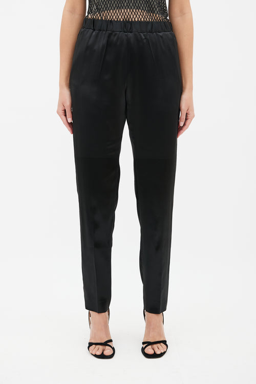 Dries Van Noten Black Satin Straight Leg Trouser